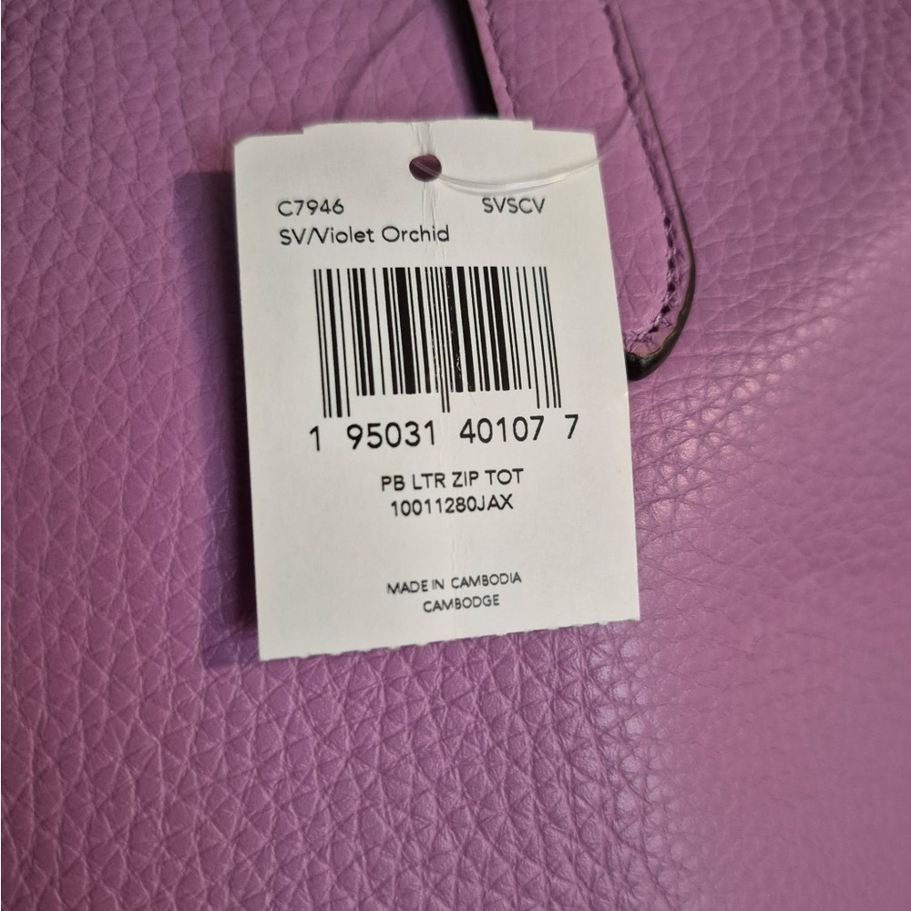 COACH NWT Pebbled Leather Zip Tote - Violet Orchid - Picture 7 of 9